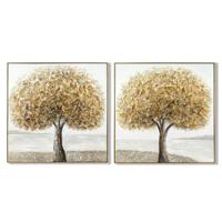 Canvas Home ESPRIT Grijs Gouden Boomstructuur Traditioneel 102 x 4,5 x 102 cm (2 Stuks) - thumbnail
