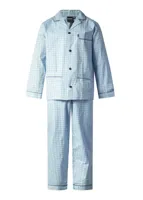 Katoenen heren pyjama met knoopsluiting - Blauw - thumbnail