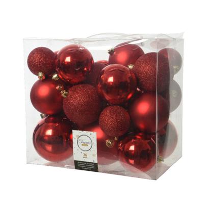 Decoris kerstballen set Plastic 26st kerstrood 6-8-10cm Decoris kerstballen set Plastic 26st kerstrood 6-8-10cm