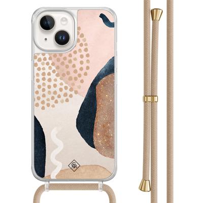 iPhone 14 hoesje met beige koord - Abstract dots