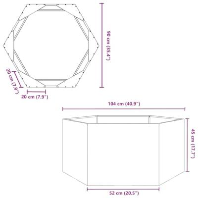 Plantenbak zeshoek 104x90x45 cm staal zwart - thumbnail
