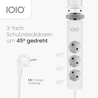 IOIO contactdoos SL3000, 3 stopcontacten en 3 USB-poorten, tafelklem, wit