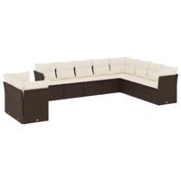 11-delige Loungeset met kussens poly rattan bruin - thumbnail