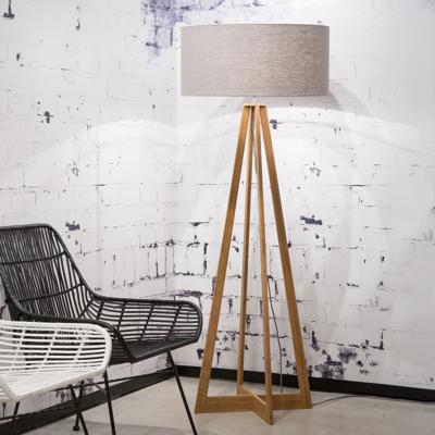 Good&Mojo Vloerlamp 'Everest' Bamboe en Eco linnen, kleur Lichtgrijs