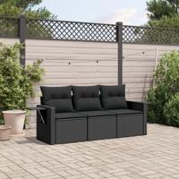 3-delige Loungeset met kussens poly rattan zwart - thumbnail