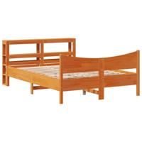 Bedframe met hoofdbord massief grenenhout wasbruin 135x190 cm - thumbnail