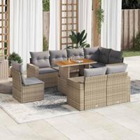 9-delige Loungeset met kussens poly rattan beige - thumbnail