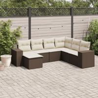 7-delige Loungeset met kussens poly rattan bruin - thumbnail