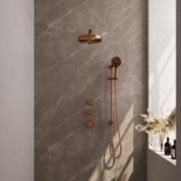 BRAUER Stripe Thermostatische Inbouw Regendouche - SET 10 - 25cm douchekop - rechte muurarm - 3-standen handdouche - doucheslang - geïntegreerde glijstang - koper geborsteld PVD 5-GK-383 - thumbnail