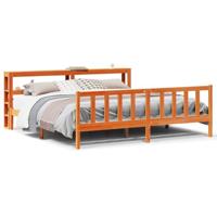Bedframe met hoofdbord massief grenenhout wasbruin 200x200 cm - thumbnail