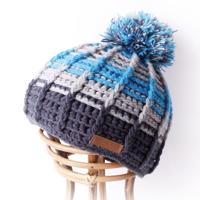 Wollen Muts met Pompom Turquoise-Grijs - thumbnail