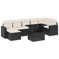 8-delige Loungeset met kussens poly rattan zwart - thumbnail