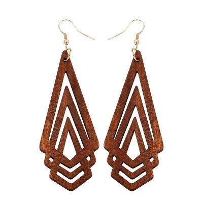 3 stuks natuurlijke houten oorbellen Geometic Hollow driehoek persoonlijkheid eenvoudige mode-sieraden voor vrouw metaal kleur: Brown