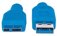 Manhattan USB-A naar micro-USB-kabel, 2m, mannelijk naar mannelijk, blauw, 5 Gbps (USB 3.2 Gen1 aka USB 3.0), SuperSpeed USB, levenslange garantie, polybag - thumbnail