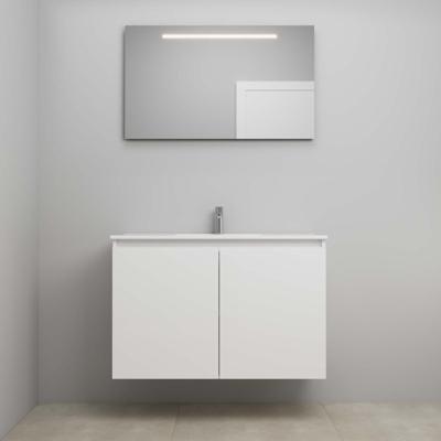 On-Line Badkamermeubelset - 100 cm - Bouwpakket - Greeploos 2 Deuren - Porseleinen Wastafel - 1 Kraangat - Spiegel met LED-Verlichting - Hoogglans Wit