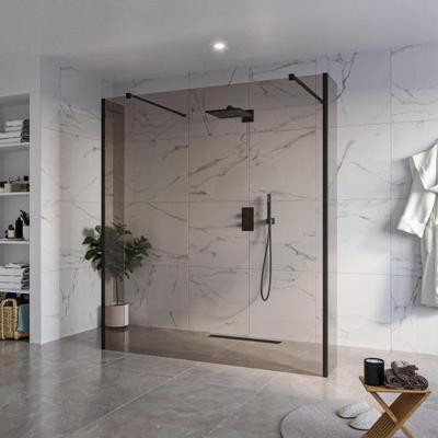 Fortifura Galeria Vrijstaande Inloopdouche - 180x200cm - Rookglas - antikalk - 8mm veiligheidsglas - 2 zijwanden 30cm - wandsteunen en hoekprofielen - Zwart mat SW927767 2x/SW797943/SW797930 2x/SW358025 2x