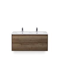 Porto Badmeubelset 120 cm - 2 laden Tabacco - Keramische Wastafel Wit Slim - thumbnail