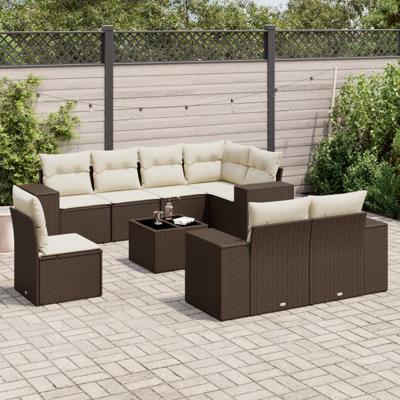 8-delige Loungeset met kussens poly rattan bruin