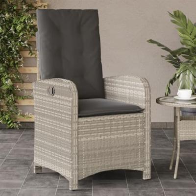 Tuinstoelen 2 st verstelbaar met kussens poly rattan lichtgrijs - thumbnail