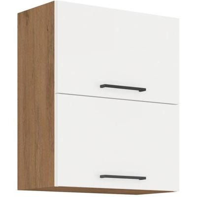 ROCK - Hoge kast - Lancelot eiken en glanzend witte melamine - 60 cm - 2 kanteldeuren