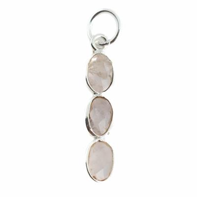 Edelsteen Hanger Rozenkwarts 3 Stenen - Zilver - 20 x 4 mm