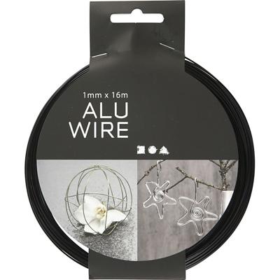 Creativ Company Alu draad, rond, dikte 1 mm, zwart, 16 m/ 1 rol