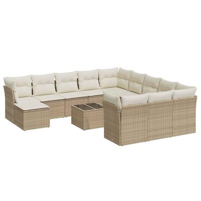 12-delige Loungeset met kussens poly rattan beige