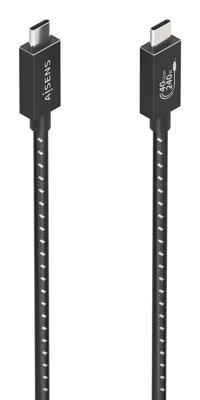 AISENS A156-0866 USB4-kabel Gen3X2, aluminium, 40 Gbit/s, 8K bij 60Hz, 5A, 48V, 240W, E-merk, type USB-C/M-USB-C/M, zwart, 0,5 m