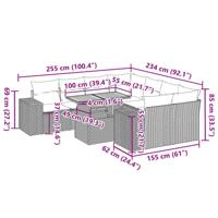 9-delige Loungeset met kussens poly rattan grijs - thumbnail