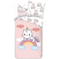 Good Morning Kinderdekbedovertrek "eenhoorn kat met regenboog" - Roze - (140x200/220 cm) - Katoen - thumbnail