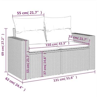 10-delige Loungeset met kussens poly rattan grijs