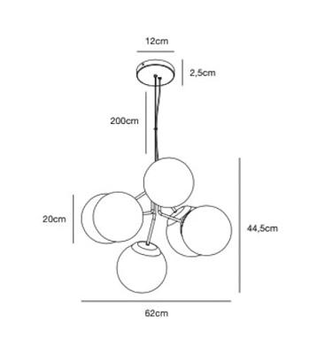 Hanglamp glazen bollen Kroonluchter goud Nordlux &apos;Ivona&apos; E27 opaal glas 62 cm