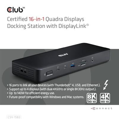 CLUB3D CSV-1583 laptop dock & poortreplicator Bedraad Thunderbolt 4 Zwart CLUB3D CSV-1583 laptop dock & poortreplicator Bedraad Thunderbolt 4 Zwart