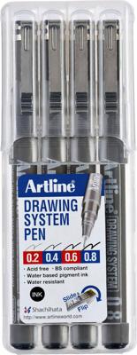 Fineliner artline technisch 0.2-0.4-0.6-0.8mm zw Fineliner artline technisch 0.2-0.4-0.6-0.8mm zw