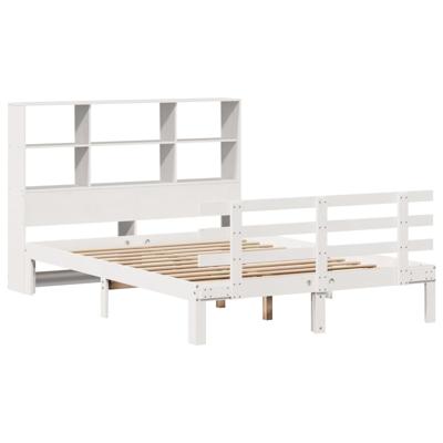 Bed met boekenkast zonder matras grenenhout wit 160x200 cm - thumbnail