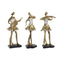 Decoratieve figuren DKD Home Decor Muziek 20 x 12 x 41,5 cm Ballerina Gouden Romantiek (3 Stuks) - thumbnail