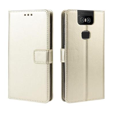 Retro Crazy Horse textuur horizontale Flip lederen case voor ASUS Zenfone 6 ZS630KL met houder & kaartsleuven & fotolijstjes (goud)