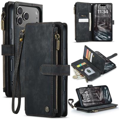 Caseme iPhone 17 Pro PU leren hoesje - portemonnee - Zwart