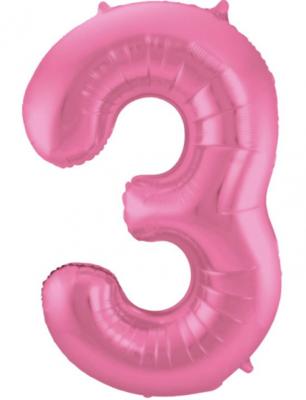 Folieballon Cijfer 3 Metallic Mat Roze (86cm)