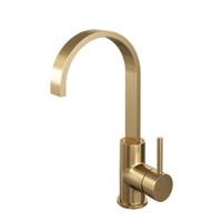 Wastafelmengkraan Brauer Gold Edition Coldstart Opbouw Hoog Plat Gebogen Ronde Hendel Geborsteld Goud PVD Brauer - thumbnail