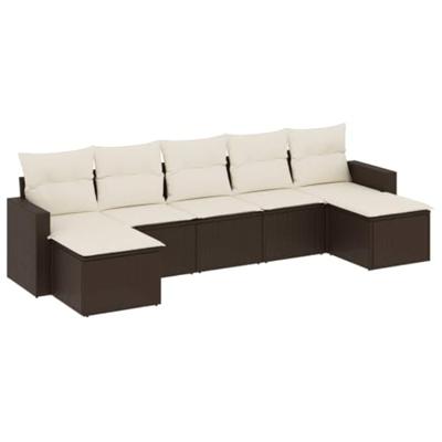 7-delige Loungeset met kussens poly rattan bruin