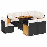 9-delige Loungeset met kussens poly rattan zwart - thumbnail