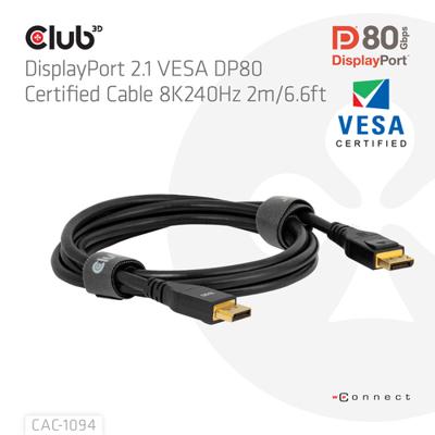 club3D CAC-1094 DisplayPort Verlengkabel [1x DisplayPort stekker - 1x DisplayPort stekker] Meerdere kleuren 2 m