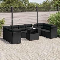 11-delige Loungeset met kussens poly rattan zwart - thumbnail