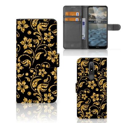 Nokia 2.4 Hoesje Gouden Bloemen Nokia 2.4 Hoesje Gouden Bloemen
