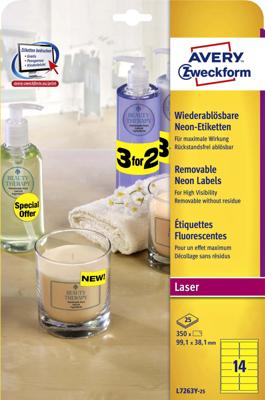 Etiket avery l7263y 99.1x38.1mm neon geel 350st