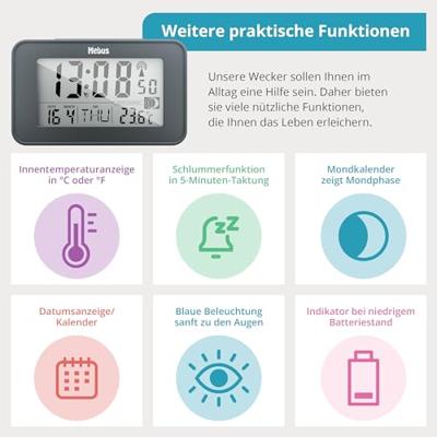 Mebus 51460 Wekker Zendergestuurd Antraciet Alarmtijden 2 - thumbnail