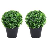 Kunstplanten met pot 2 st buxus bolvorming 27 cm groen - thumbnail
