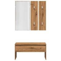 Halmeubelset bewerkt hout artisanaal eikenkleur - thumbnail
