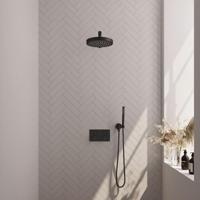BRAUER Stripe Thermostatische Inbouw Regendouche - drukknoppen - SET 25 - 25cm douchekop - rechte muurarm - staaf handdouche - doucheslang - wandaansluitbocht - mat zwart 5-S-413 - thumbnail